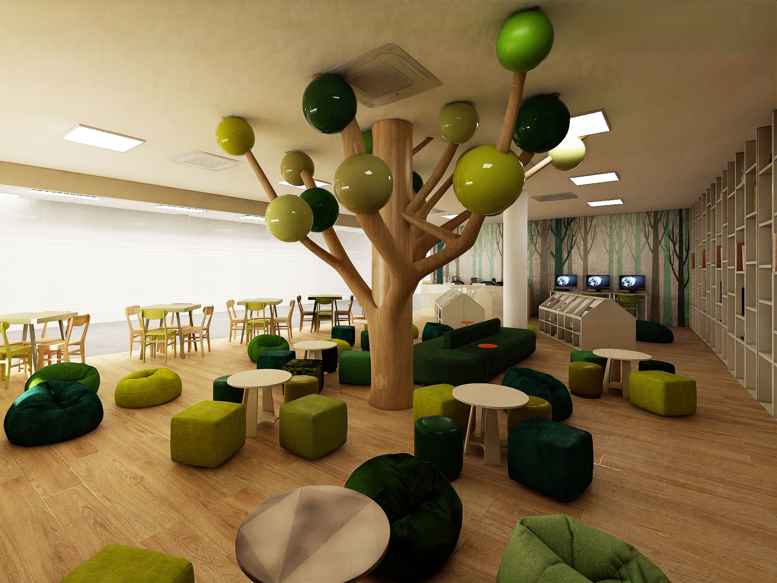 Lexel Gamuda Cove library with sculptural tree