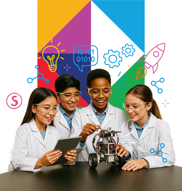 Primary and Secondary students in science lab