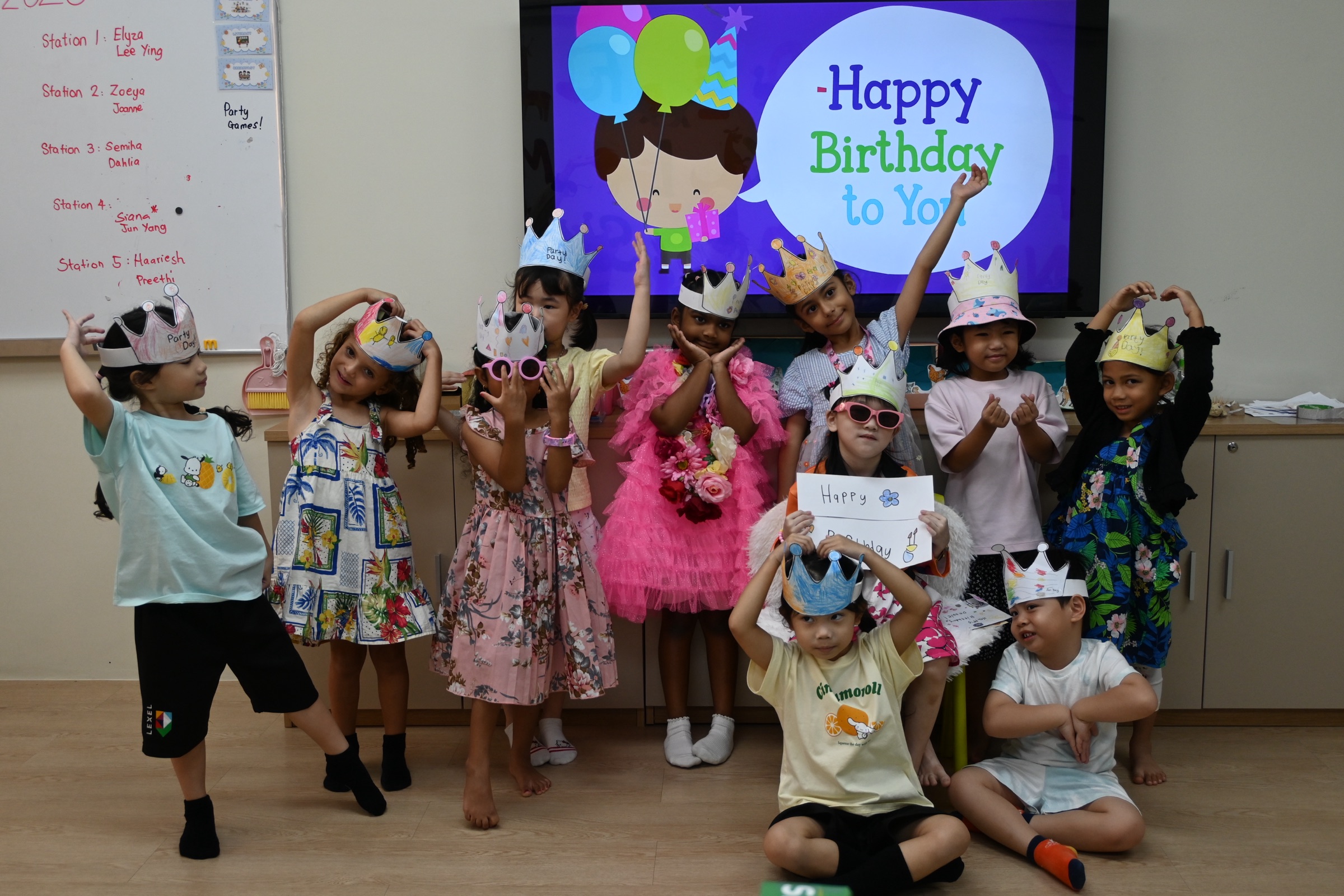 Lexel students celebrating Party Day in their Early Years classroom